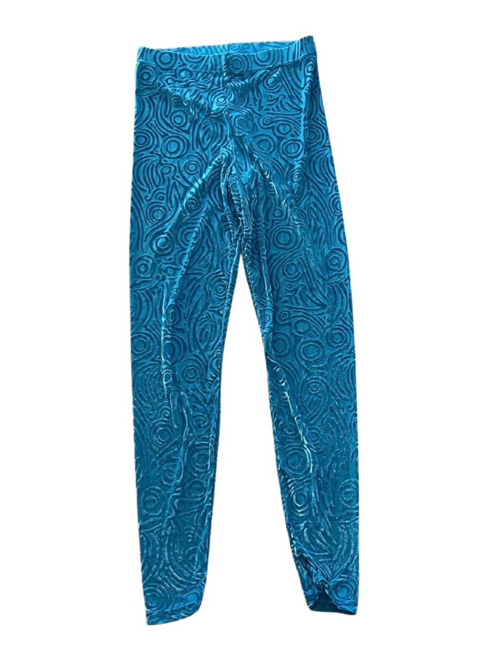 BlackMilk Zelda Burnout Velvet Sheikah Slate High Waist Leggings | Teal/Blue | M